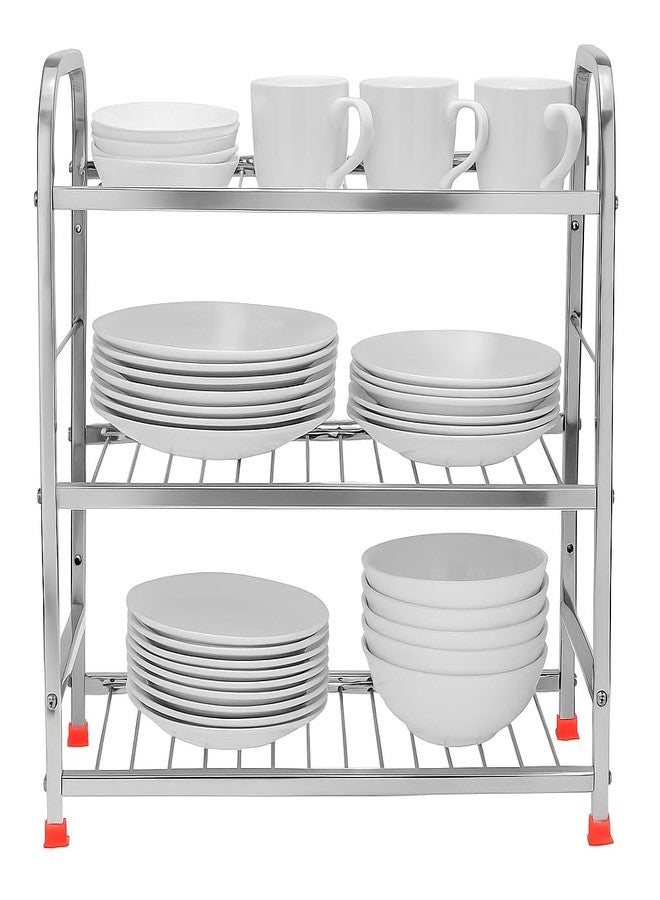 TechSrmaji 3-Tier Stainless Steel Foldable Storage Rack Bartan Stand with Pipe Frame | Heavy Duty, Rustproof & Space-Saving Organizer for Kitchen, Home & Office | Easy Assembly (Silver) - Image 3